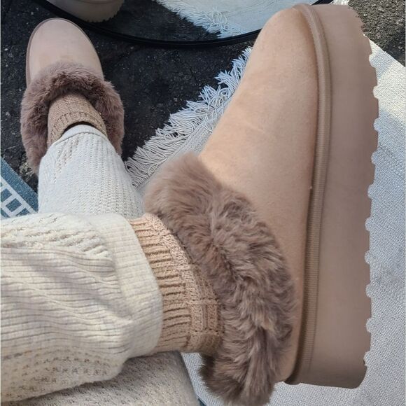 🍂🐻The Autumn// taupe faux fur lined platform slippers - Picture 6 of 6